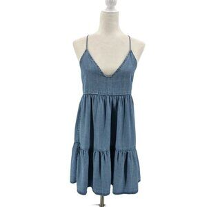 Lovestitch Womens Medium Dress Tencel Denim Tiered Western Boho Sundress V-Neck